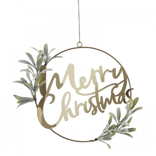 Gold Merry Christmas Door Wreath with Foliage