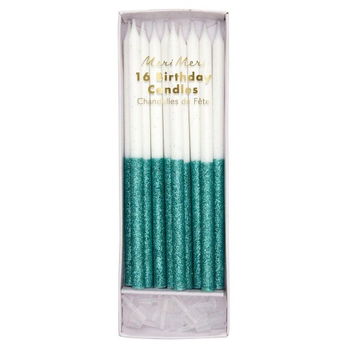 16 Green Glitter Candles