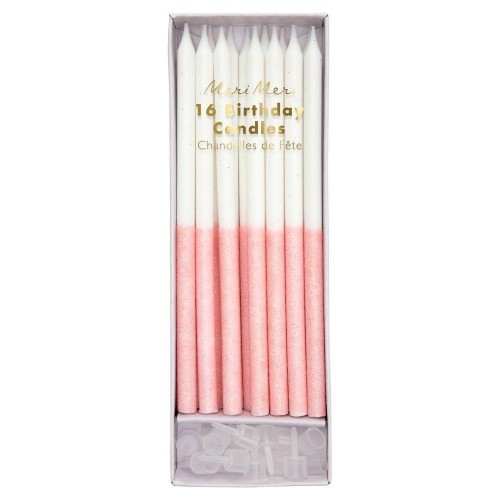 16 Bougies Rose Pâle Glitter