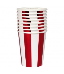 8 Cups with Metallic Red Stripes