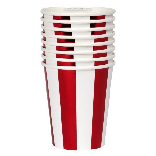 8 Cups with Metallic Red Stripes