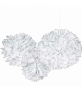 3 Fluffy Snowflake Schneeflocken-Pompons