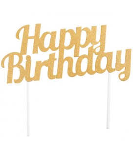 Gold Happy Birthday Cake Topper