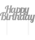 Cake Topper Happy Birthday Argenté
