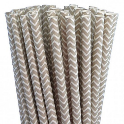 25 Silver Chevron Paper Straws