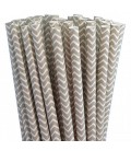 25 Silver Chevron Paper Straws