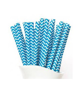 25 Pailles Papier Chevron Bleu