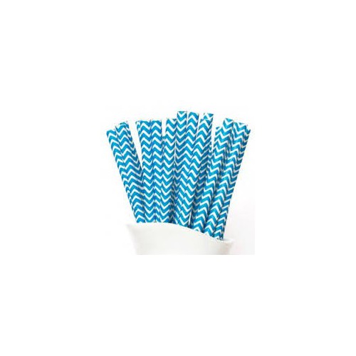 25 Pailles Papier Chevron Bleu