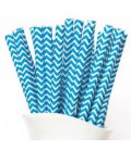 25 Blaue Papier-Trinkhalme mit Zacken