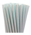 25 Pailles Papier Chevron Bleu Ciel