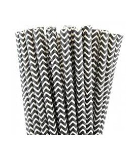 25 Pailles Papier Chevron Noir