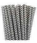 25 Pailles Papier Chevron Noir