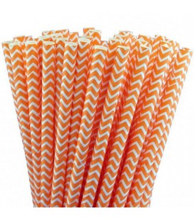 25 Pailles Papier Chevron Orange