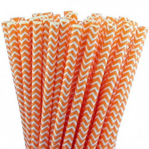 25 Pailles Papier Chevron Orange