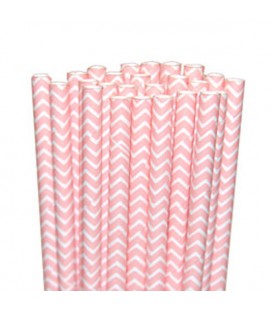 25 Pailles Papier Chevron Rose