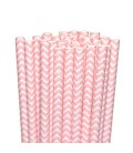 25 Pailles Papier Chevron Rose