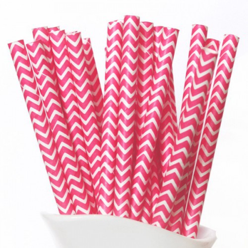25 Magenta Chevron Paper Straws