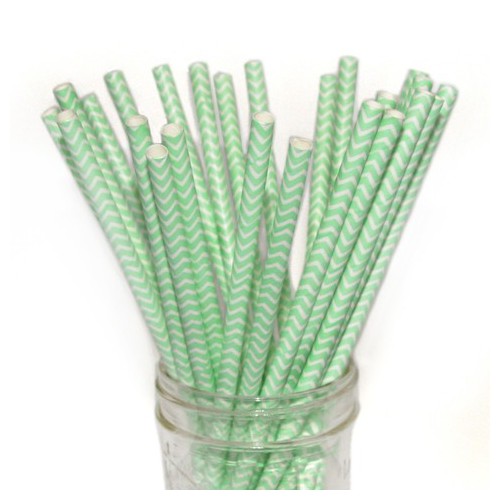 25 Green Chevron Paper Straws