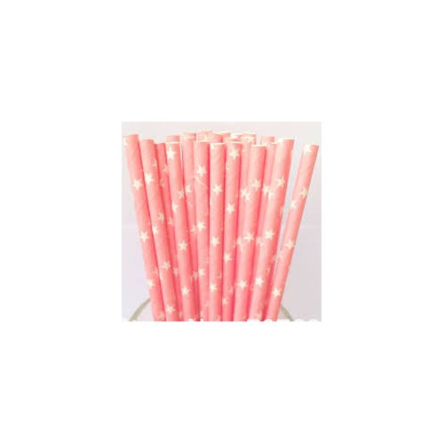 25 Pink Star Paper Straws