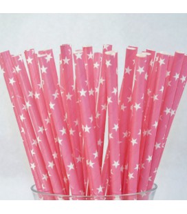 25 Bubble Gum Pink Star Paper Straws