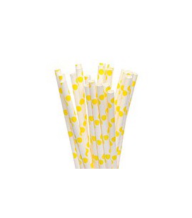 25 Yellow Polka Dots Paper Straws