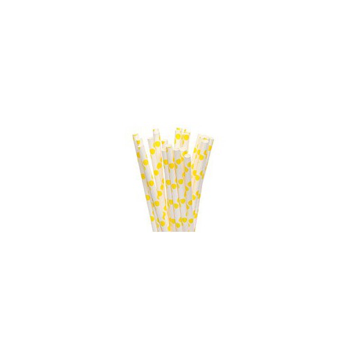 25 Yellow Polka Dots Paper Straws
