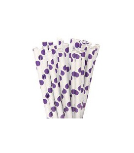 25 Pailles Papier à Pois Lilas