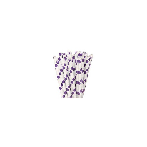 25 Purple Polka Dots Paper Straws