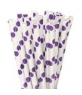 25 Purple Polka Dots Paper Straws
