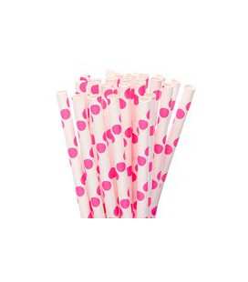 25 Magenta Polka Dots Paper Straws