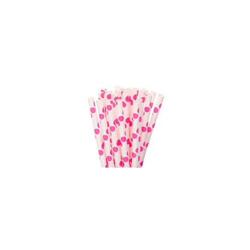 25 Magenta Polka Dots Paper Straws