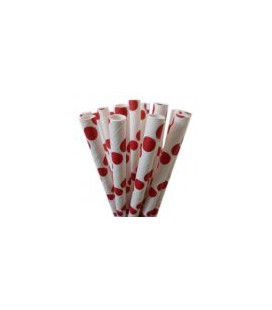 25 Pailles Papier à Pois Rouge