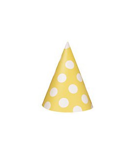 8 Yellow Polka Dots Party Hats