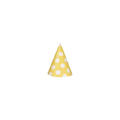 8 Yellow Polka Dots Party Hats