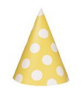 8 Yellow Polka Dots Party Hats