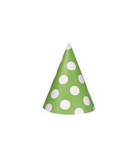 8 Lime Polka Dots Party Hats