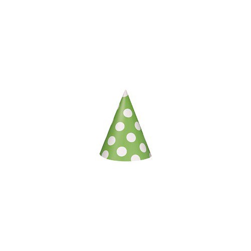8 Lime Polka Dots Party Hats