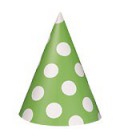 8 Lime Polka Dots Party Hats