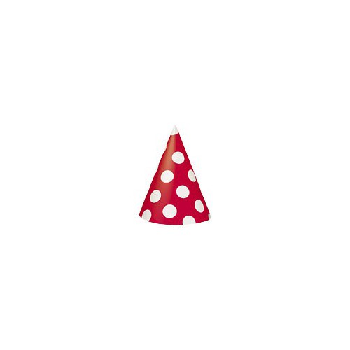 8 Red Polka Dots Party Hats