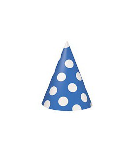 8 Royal Blue Polka Dots Party Hats