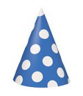 8 Chapeaux de Fête à Pois Bleu Royal