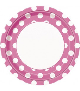 8 Magenta Polka Dots Dinner Plates