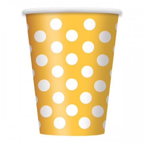 6 Yellow Polka Dots Cups