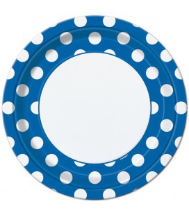 8 Grandes Assiettes Bleu Royal à Pois