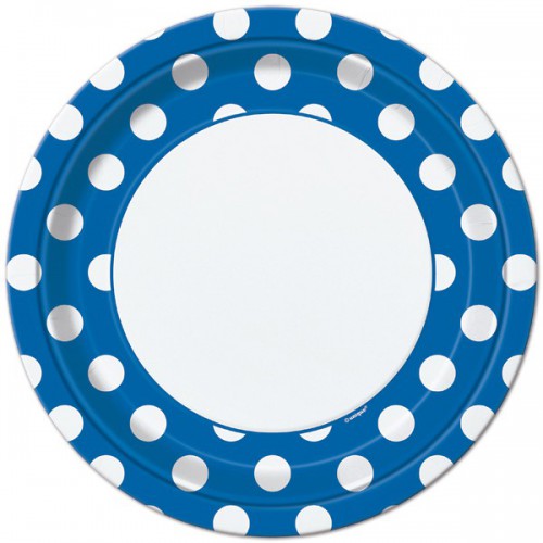 8 Royal Blue Polka Dots Dinner Plates