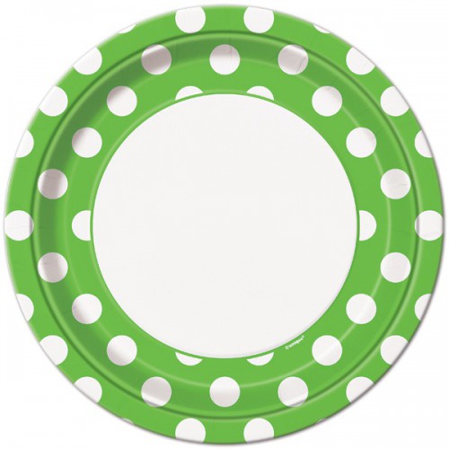 8 Lime Polka Dots Dinner Plates