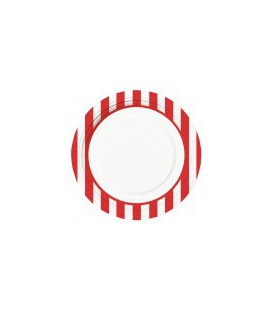 8 Red Stripe Dinner Plates